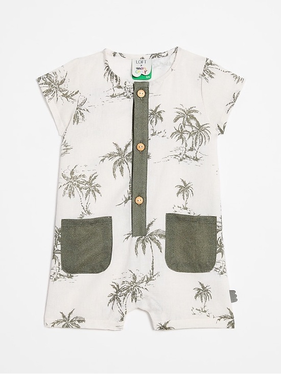 LOFT x Mon Couer Other - LOFT x Mon Coeur Cream and Olive Linen Palm-Print Baby Romper